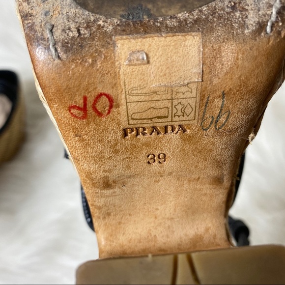 Prada Knotted Leather Wicker Platform Wedge Heels - Picture 14 of 14